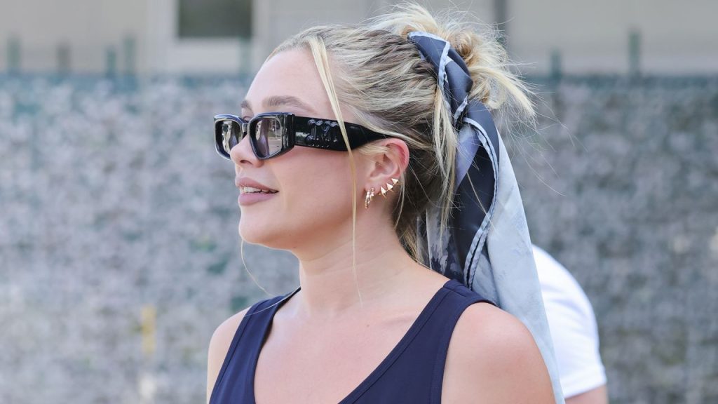 Florence Pugh Elevated the Messiest Bun With the Fanciest Scarf — See Photos